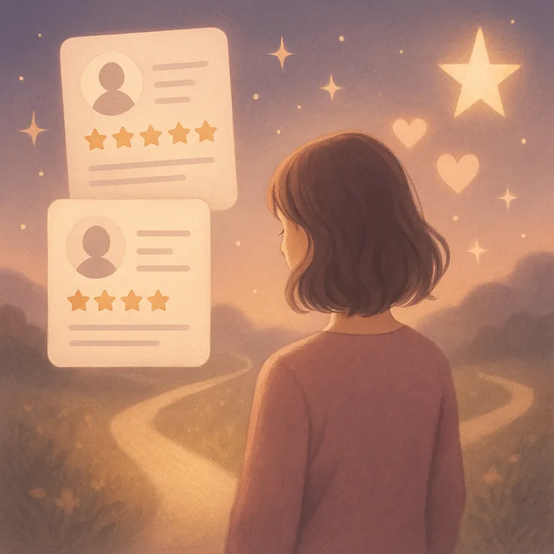 恋愛に強い霊視占い師を選ぶために口コミをチェックする女性