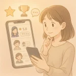 ココナラで本物の霊視占い師を見つけるために口コミをチェックする女性